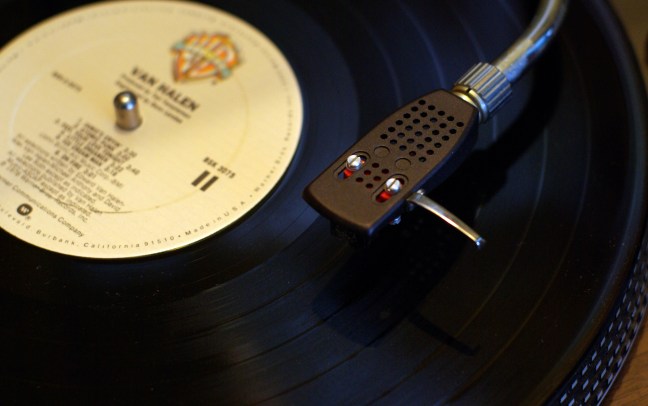 This photo shows an album on a record player