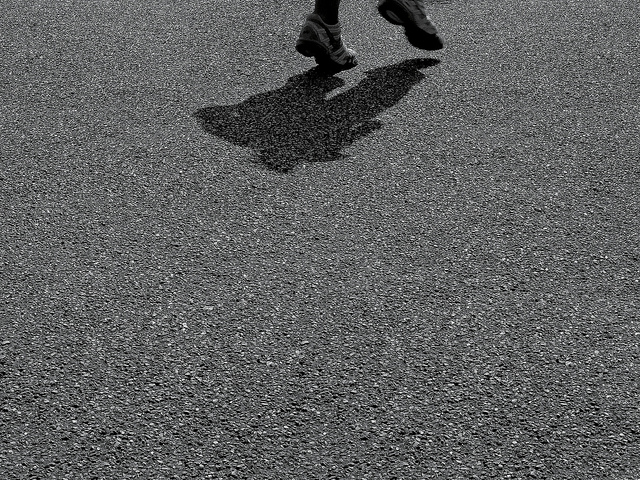 This photo shows sneakers during a run