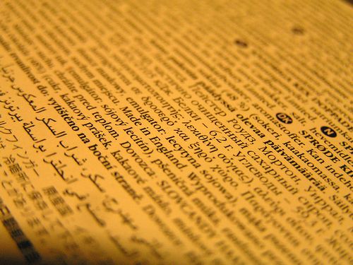 This photo shows a page with one term outlined in many different languages